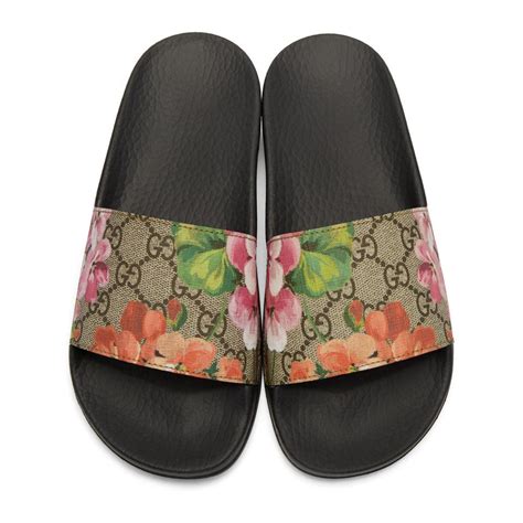 gucci slides pink flowers|Gucci floral slides size 8.